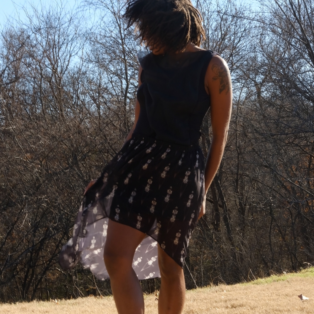 Black Skirt with Dagger Patterns